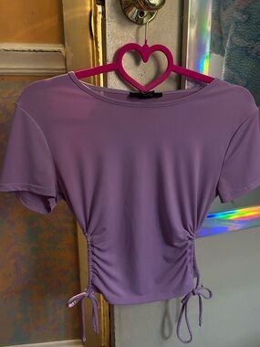 Forever21 Lilac Ruched Side Tie Tee - Women Tops